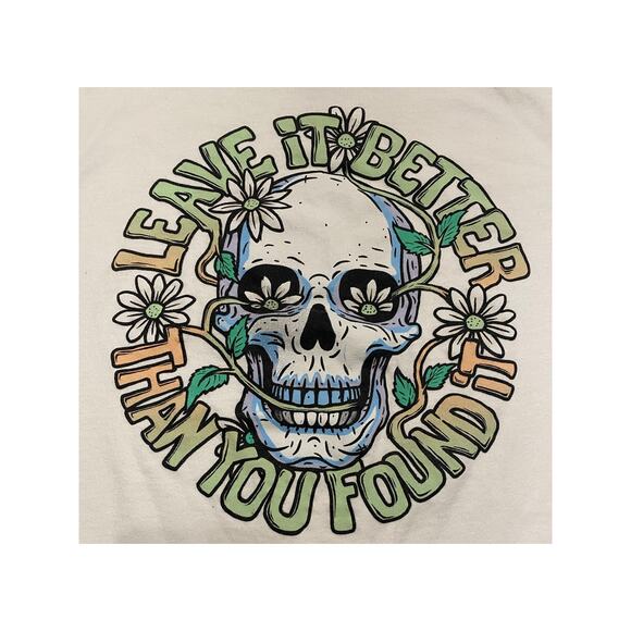 DOM Leave It Better Than You Found It Skull Daisy Graphic Tee White Shirt Large - Picture 3 of 6